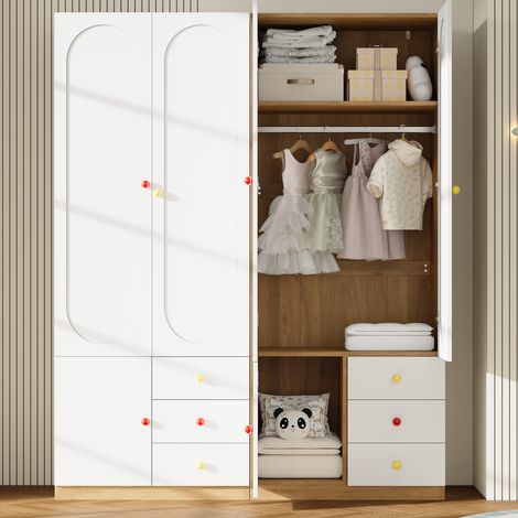 Set di 2 Armadi per Cameretta 160x45x200 cm con Cassetti e Appendiabiti in Legno Moderno Bianco