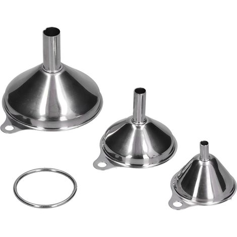 Lot de 3 entonnoirs en acier inoxydable pour le remplissage de bouteilles, avec séparateur d'huile et distributeur de liquide intégré. (1/5)