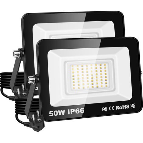 Projecteur LED 50W, étanche IP66, éclairage de sécurité 5000 LM, applique murale extérieure, blanc chaud 3000K, pour jardin, cour, garage, terrasse, entrepôt, avec prise UE (2 pièces) (1/5)