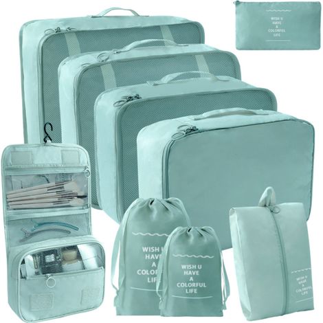 Ensemble de 9 cubes de rangement, organisateur de bagages en polyester, sacs de voyage légers pour vêtements et chaussures (1/5)