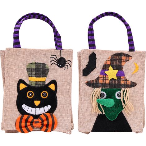 Sac Fourre-Tout Halloween - Tissu Réutilisable - 15 x 18 cm - Pour Chasse Aux Bonbons, Courses, Cadeaux - Lot De 2 (1/5)