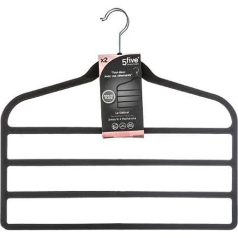 Lot de 2 Cintres Feutrine "4 Pantalons" 45cm Noir (1/2)