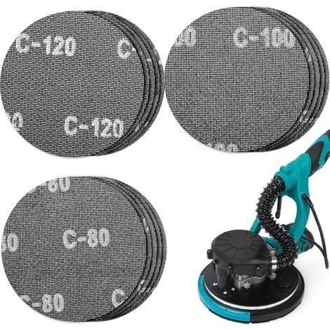 Tamis abrasif auto-agrippant Ø 225 mm, 15 pièces, grains 80, 100 et 120, pour ponceuses à plafond, ponceuses à plaques de plâtre et ponceuses à long manche. (1/5)