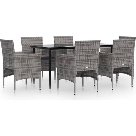 Maison Exclusive - Set da Pranzo da Giardino 7 pz con Cuscini Grigio e Nero (1/5)