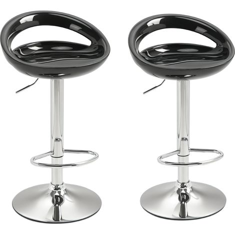 Lot de 2 tabourets de bar hauts pivotants à 360°, avec dossier et repose-pieds, hauteur réglable, piètement en acier, pour salle à manger et cuisine, 46 x 41 x 76-96 cm, noir (1/5)