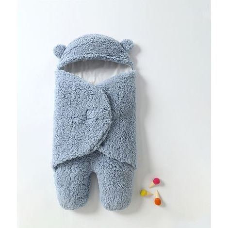 Cadeaux pour bébé 0-6 mois Vêtements bébé mignons Gigoteuse Couverture épaisse en coton peluche Couverture d'emmaillotage (Bleu) (1/5)