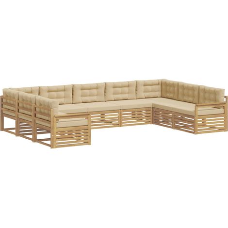 Outdoor Sofa Set 9 pcs White and Beige Solid Acacia Wood vidaXL (1/5)
