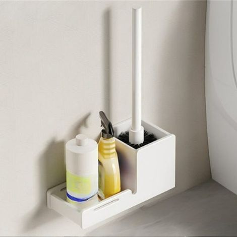 Toilettenbürste ohne Bohren – Effektive Reinigung für Ihr Badezimmer – verbessertes Modell (mit Ablage) 20 x 7,8 x 33,5 cm, weiß