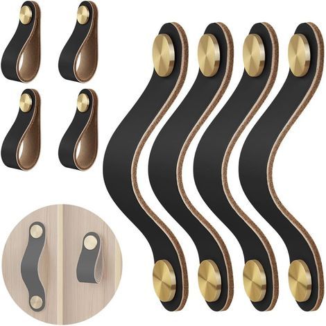 Set mit 4 Ledermöbelgriffen, 96 mm Lochabstand, Kupfer, Vintage, Küche Badezimmer (1/5)