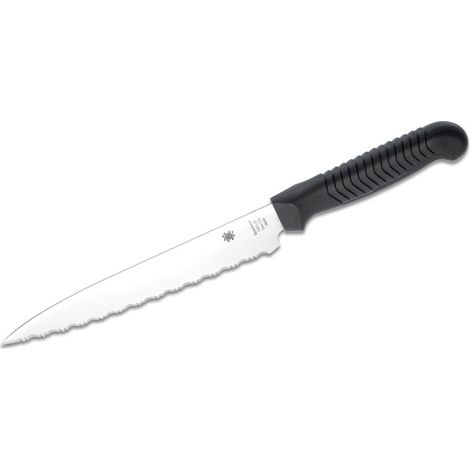 Spyderco STE-K04SBK Cuchillo Utilitario de Cocina de hoja dentada SpyderEdge de acero MBS-26 de 16.5 cm de largo con Mango de polipropileno de color Negro