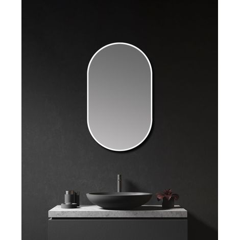 Wandspiegel Talos Design Spiegel oval white 45 x 75 cm - Badspiegel mit hochwertigem, umlaufenden Aluminiumrahmen in matt weiß- Badezimmerspiegel (1/4)