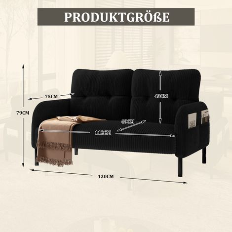 Canapé 2 places velours côtelé,rembourrage confortable,dossier haut,poches latérales,pieds métalliques,idéal pour salons et bureaux à domicile-Go (1/5)