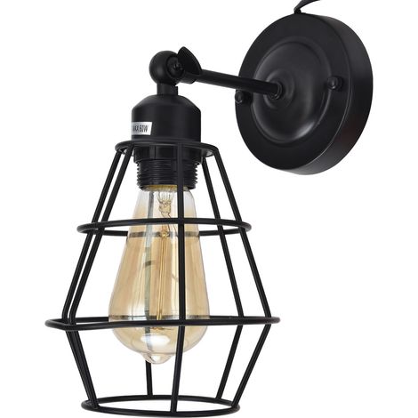 Vintage-Wandleuchte im Industrie-Design aus Eisen, schwarz, E27, 85-250V, Lampenschirm 170x150mm, ohne Leuchtmittel, CE+UL-zertifiziert, ideal für Bar, Schlafzimmer, Wohnzimmer, Café, Hotel. (1/5)