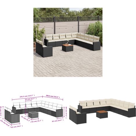 12-tlg. Garten-Sofagarnitur mit Kissen Schwarz Poly Rattan - Gartensorte - Outdoor Möbel - Gartenset - Lounge Set - Esstisch - Home & Living (1/3)