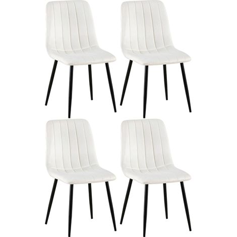 Set de 4 sillas de salón Dijon en tela o terciopelo Blanco crema Terciopelo (1/5)