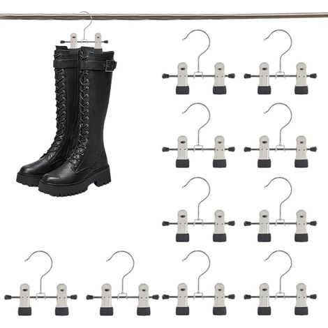 Metallene Hosenbügel, 10er-Set, mit Clip, 17 cm lang, für Socken und Röcke, rutschfest, hohe Tragkraft, verchromt, schwarz (1/5)