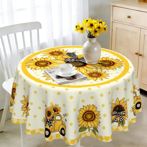 Nappe ronde 140 cm résistante aux intempéries, lavable – Motif tournesol – Nappe d'extérieur pour jardin, cuisine, salle à manger, balcon, pour 4 à 6 personnes, imperméable et durable (1/5)