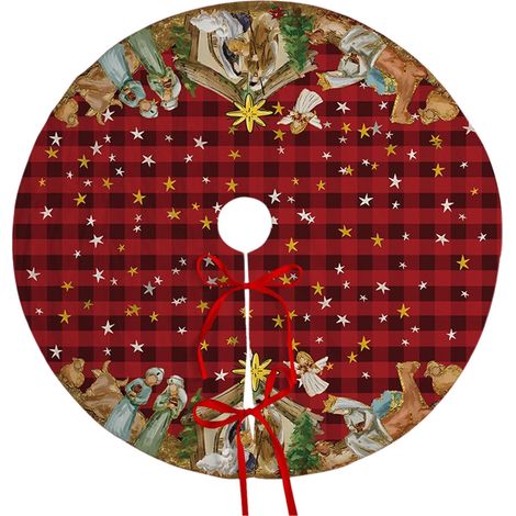 Jupe Pour Arbre De Noël - 120 Cm - Imprimé Étoile Et Nativité - Polyester Doux Et Épais - Pour Arbre Intérieur - 1 Pièce (1/5)