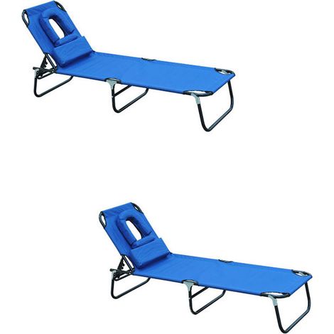 2er-Set sonnenliege Gartenliege Relaxliege Dreibeinliege mit Lesefenster Gesichtsöffnung Blau