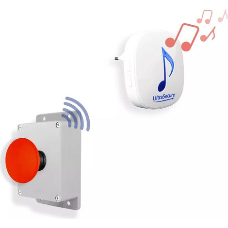 Alerte panique 300m sans fil - Bouton coup de poing sur piles & Carillon R - 35 mélodies / Volume réglable (DA600+)