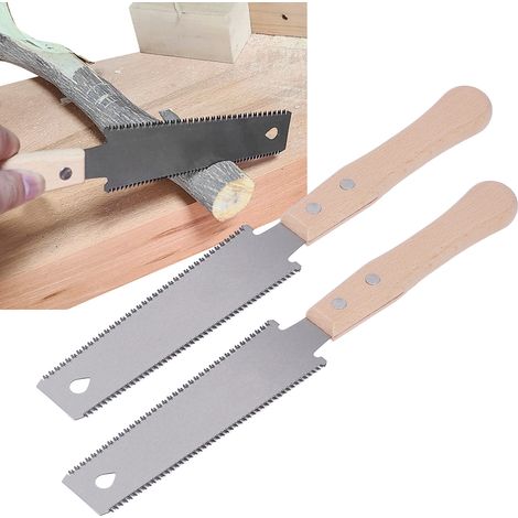 Deux petites scies à double tranchant avec manches en bois pour le lambris, le débardage, la coupe à plat à denture fine, le tenonnage et les travaux manuels de menuiserie à domicile. (1/5)