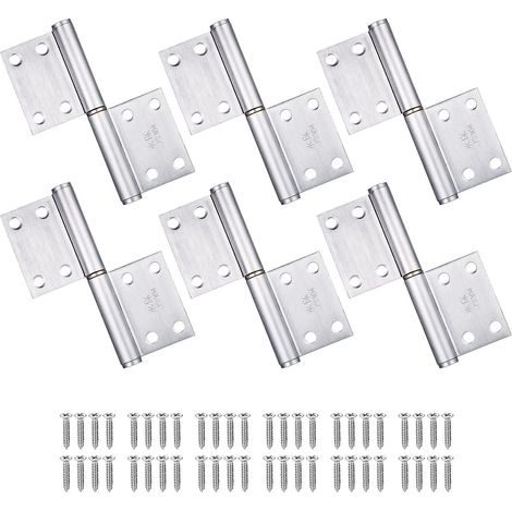 Set mit 6 Edelstahl-Scharnieren für Schranktüren inklusive Schrauben, geeignet für Innen- und Außenfalttüren