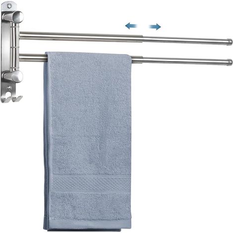 Porte-Serviettes Salle de Bain, Porte Serviette Murale avec 2 Barres 180°Rotatives Sèche-Serviettes en Acier Inoxydable Extensible jusqu'à 50 cm (Argent) (1/5)