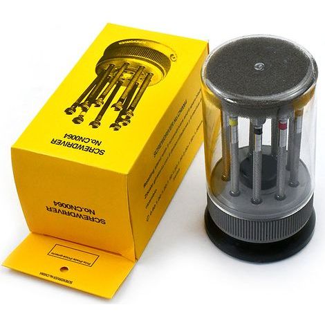 Set mit 9 Uhrmacherschraubendrehern mit drehbarem Sockel für präzise Reparatur und Demontage (1/5)