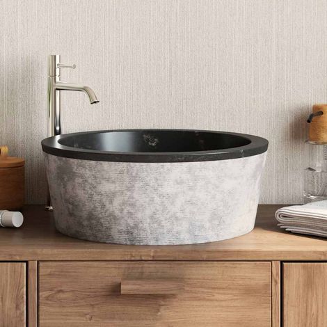 Lavabo vasque à poser Luxueux, Bac à laver, Noir Ø40x15 cm Marbre OIB6617E (1/5)