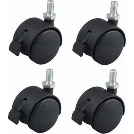 4 Pcs roulette de meuble 40mm pivotante avec frein noir nylon fixation par vis M8x15 charge 40kg / roue (1/3)