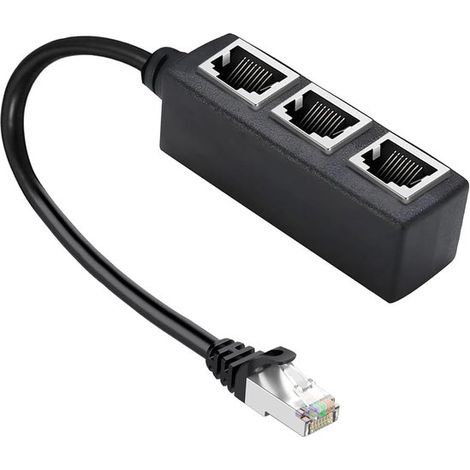 Splitter LAN RJ45 1 vers 3, adaptateur répartiteur Ethernet compatible Cat5/Cat6/Cat7, connecteurs plaqués or, pour PC et TV, ABS, noir (1/5)