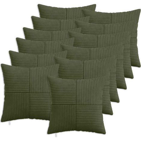 Irovami Lot de 12 housses de coussin, vert, velours côtelé, 45x45 cm (1/5)