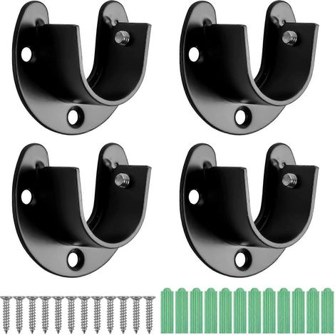 Ensemble de 4 tringles à rideaux en forme de U, support d'embout de tringle de 25 mm, douille de tringle de penderie en acier inoxydable (1/5)
