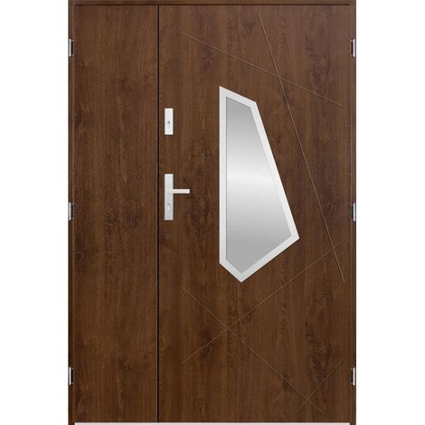 Porte d'entrée double DIZAR 120x200 cm noyer - Poignée et serrure : Avec - Poussant: Gauche