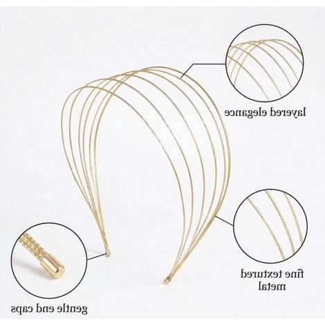 Serre-tête Doré Multicouche Femme, Bandeau Métal Ajustable Confortable, Accessoire Cheveux Pour Toutes Occasions (1/4)