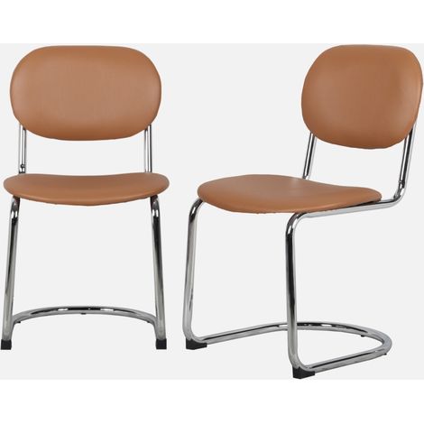 Set di 2 sedie arrotondate metallo, similpelle e gambe cromate