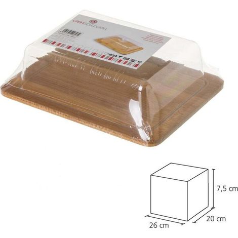 Tabla de quesos rectangular pequeña de bambú y cúpula acrílica