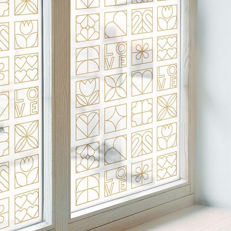 Klebefolie 50x116 cm Dekorfolie Blickdicht Folie für Zuhause Badezimmer Sichtschutz Fenster Milchglas PVC Dekorativ Selbstklebend Geometrische Liebe