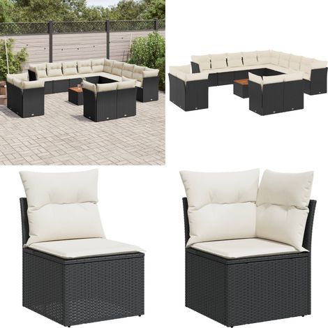14-tlg. Garten-Sofagarnitur mit Kissen Schwarz Poly Rattan - Gartenmöbel Set - Esszimmergarnitur - Outdoor Möbel - Lounge Sofa - Rattan Gartenmöbel - Home & Living (1/5)
