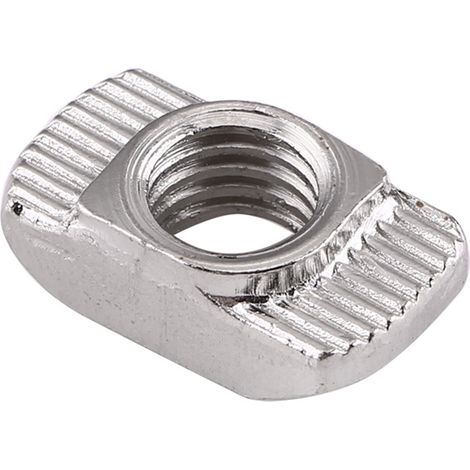 Écrou à tête marteau pour rainure T, acier carbone nickelé, fixation profilé aluminium, EU30 M4×15,5×8, boulonnerie industrielle, visserie compatible profilés. (1/2)