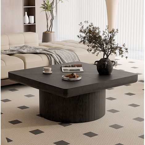 Quadratischer Couchtisch 78x78x38 cm, schwarz, Holz-/MDF, Säulenfuß, MEUBLIV (1/4)