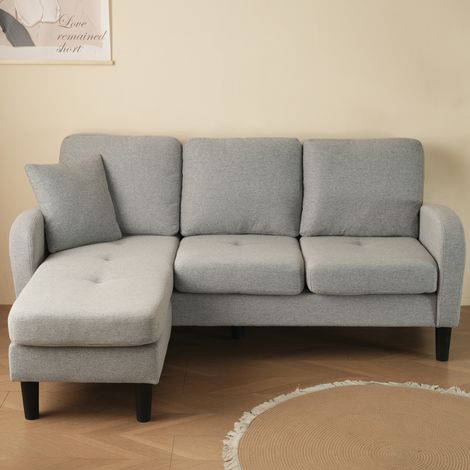 Canapé modulable 166x118x77cm - 3 places - modulaire avec 2 modules orientables - tissu coton-lin respirant - gris (1/5)