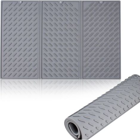 6240CM Tapis Egouttoir Vaisselle, Silicone Egoutoire Vaisselle Cuisine Pliable, Résistant à Chaleur, Antidérapant, pour Vaisselle Bar, Gris (1/5)