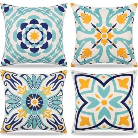 Set of 4 45x45cm Waterproof Outdoor Pillowcase Floral Printed Cushion Covers Boho Farmhouse Sofa Cushion Case Decoration for Patio Garden Balcony Living Room Bedroom (1/5)