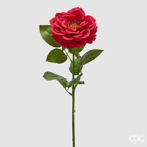 EDG Enzo De Gasperi Rosa Ramo con Foglie H 58 Cm Pianta Artificiale Rosso