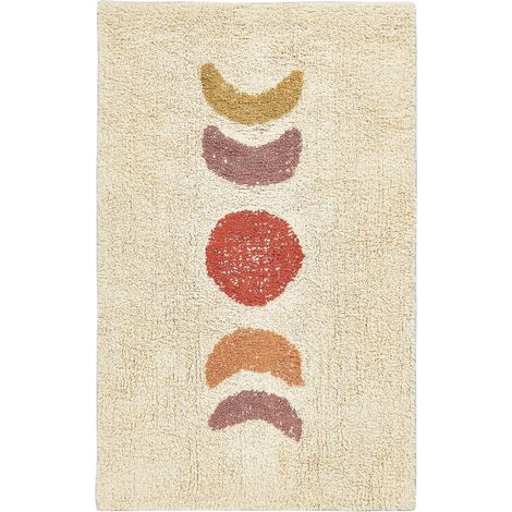 Tappeto da bagno moderno in cotone rettangolare 50 x 80 cm con motivo decorativo Accessori da bagno beige Esme (1/5)