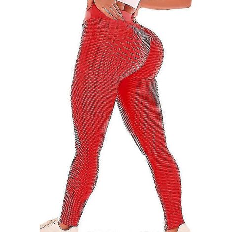 Leggings pour femmes, taille haute, pantalon de yoga, effet push-up, jacquard, froncé, gainant, effet ventre plat, effet push-up, gris, blanc, noir, violet, fitness, salle de sport.-S-Red (1/5)