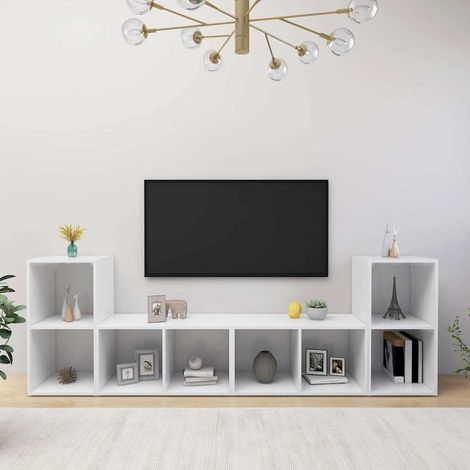 vidaXL Muebles de salón 4 pzas madera ingeniería blanco 72x35x36,5 cm (1/4)