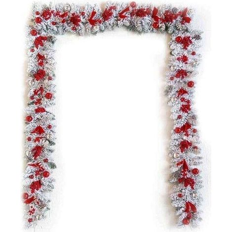 Couronne de Noël artificielle en rotin recouvert de neige, arbre renversé, nœud rouge, ruban, mise en page de la scène, boules brillantes, décoration de porte de Noël, guirlande suspendue pour fête (1/4)