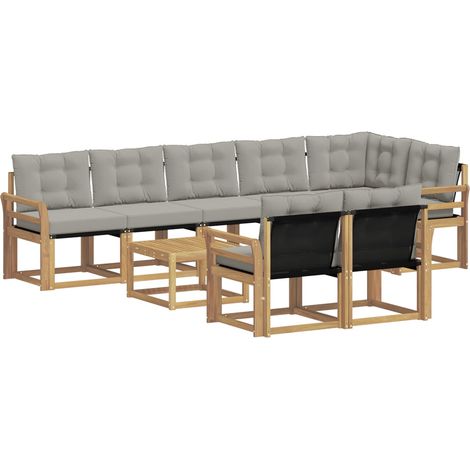 Outdoor Sofa Set with Cushion 9 pcs White and Light Grey vidaXL